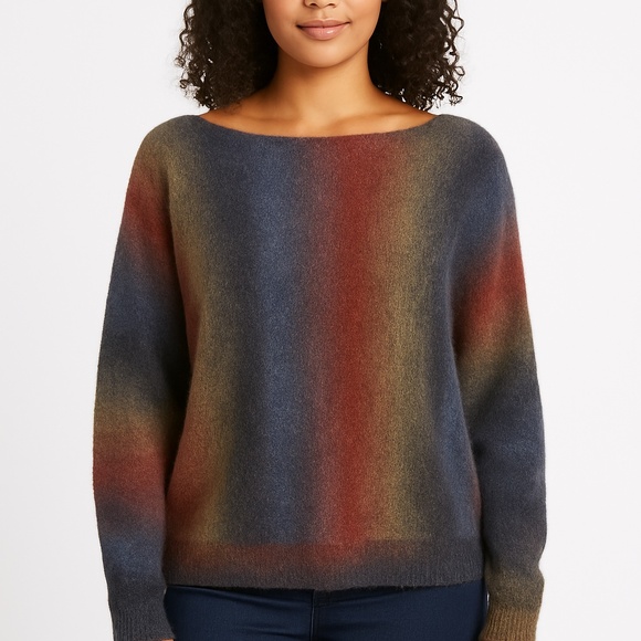 Charlie B Women Multicolor Ombre Striped Fuzzy Knit Boat Neck Sweater Size XL - Picture 1 of 6